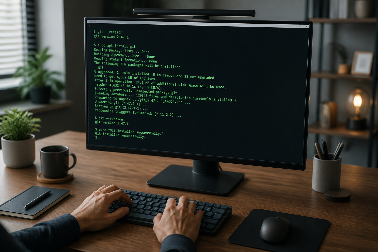 Installation git reussie sur un bureau moderne