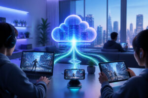 Reseau cloud futuriste et gaming