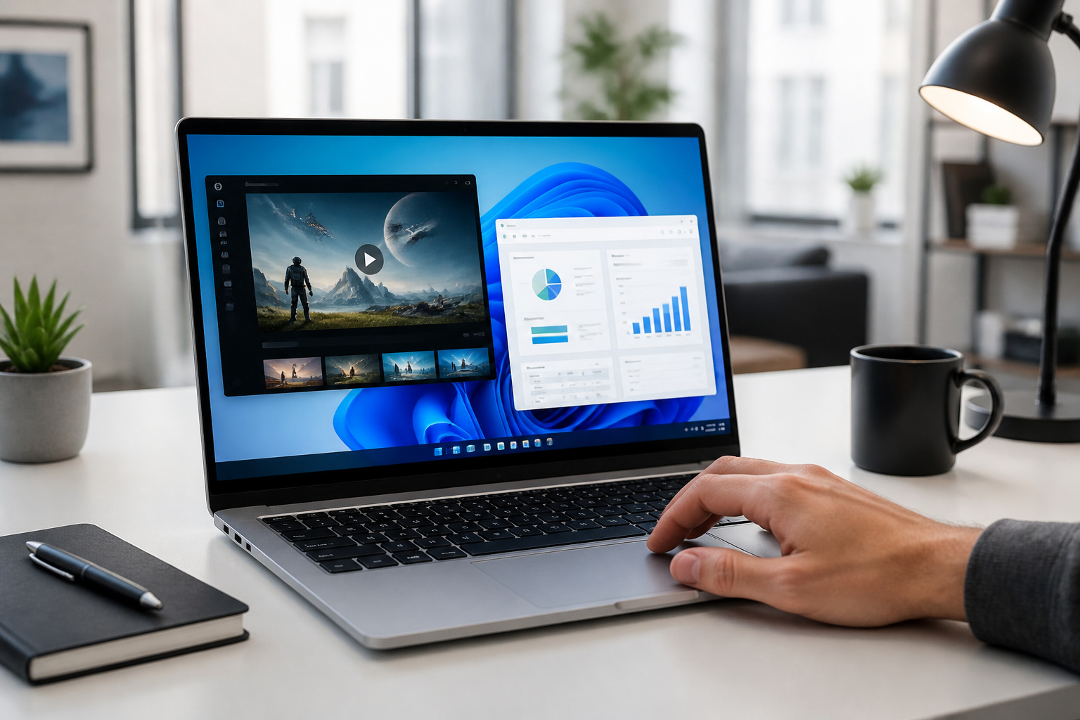 Ordinateur portable moderne et bureau
